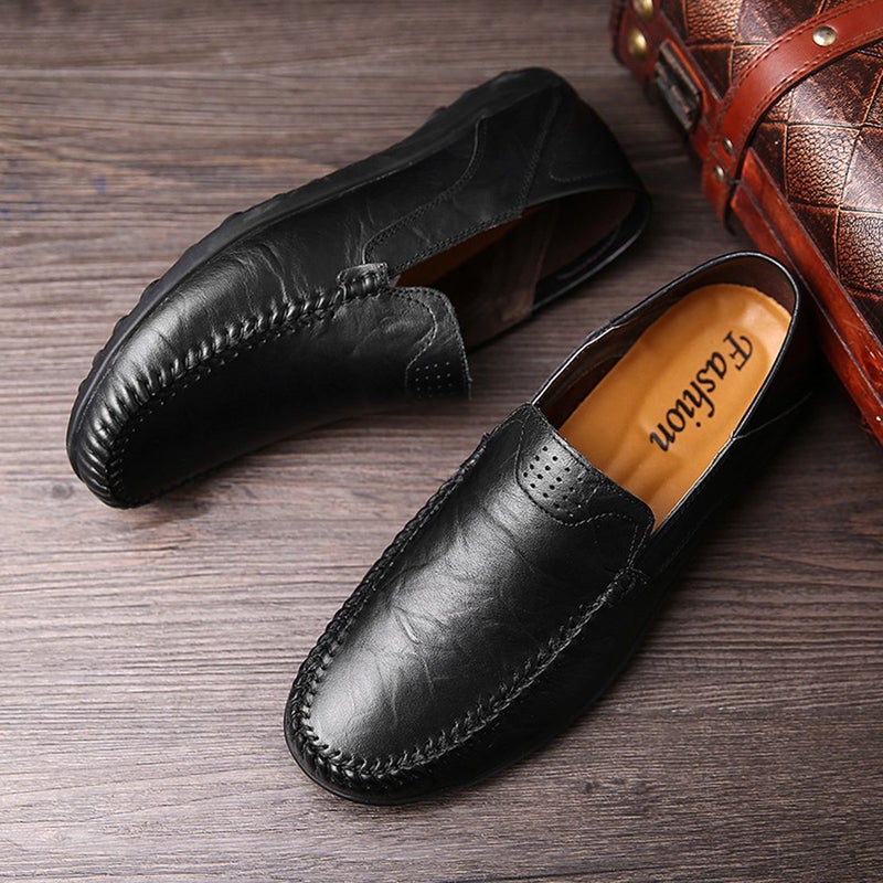 Go Tour Men's Premium Genuine Leather Casual Slip On Loafers Breathable Driving Shoes Fashion Slipper Black 11/47 - Image 2